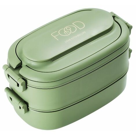 Lunch Box: 2-Couches Bento Lunch Box avec Couverts - 1550ml 3-Compartiment Boite Repas - Plastique Sans BPA Compartimentée Bento Box - Compartiment Boite Bento pour Adultes et Homme (Vert,1 article)