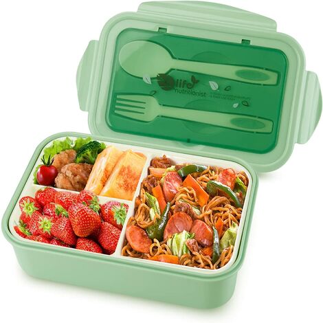 Lunch Box Porta Pranzo Beige Bento Box Grano Naturale 3 Scomparti 900 ml Eco Lunch Box Portapranzo per Adulti e Bambini 