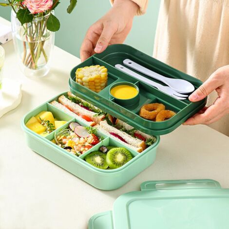 Lunch Box - Bento Lunch Box da 2000 ml per bambini e adulti con 8 scomparti, Bento Box a prova di perdite senza BPA, Lunch Box isolato per ufficio, scuola, picnic (verde)