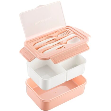Lunch Box, Bento Lunch Box per bambini e adulti, 1400 ml con 3 scomparti, Lunch Box a prova di perdite con posate, per microonde e lavastoviglie, scuola, picnic, lavoro (rosa)