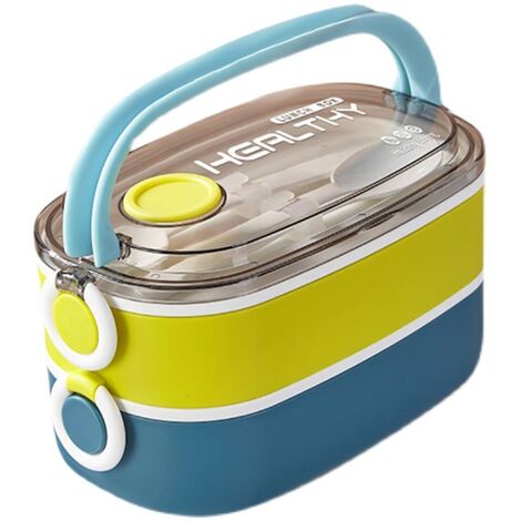Lunch box - Bento Lunch Box pour Enfants avec Compartiments, Cuillère et Fourchette, Boîte à Bento pour Enfants de 860ml, Etanche, Sans BPA, Va au Micro-ondes et au Lave-vaisselle (Bleu)