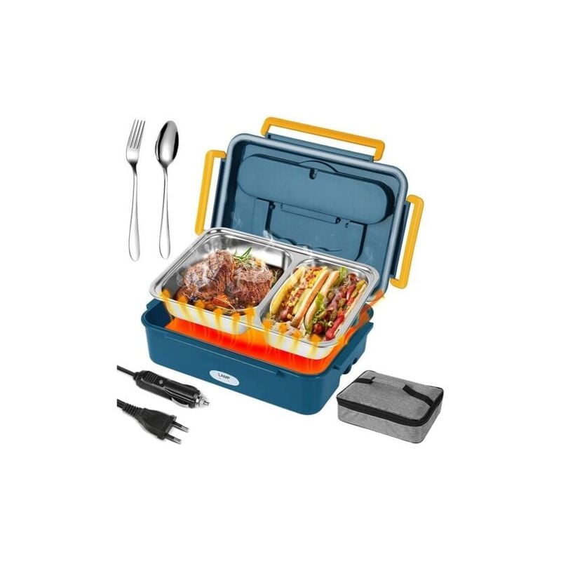 SNQ - Lunch box Chauffant 3 en 1 isotherme Boîte Repas gamelle Chauffante 1,2L Isotherme Electrique 220V 12V-24V 25x18x8cm(LxPxH)--