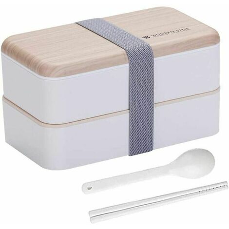 Lunch Box Chauffante Ectrique, Bento Box Isotherme Gamel Chauffante avec Couche Doub avec Une Paire de Baguettes et Une Cuillère (Blanc)
