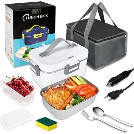 Lunch Box Chauffante Électrique 1.8 L,4 en 1 12V/24V/220V240V Gamelle Chauffante,75W Acier Inox Chauffage Rapide Gamelle,pour Bureau,École,Voyage,Voiture,Avec Sac Isotherme