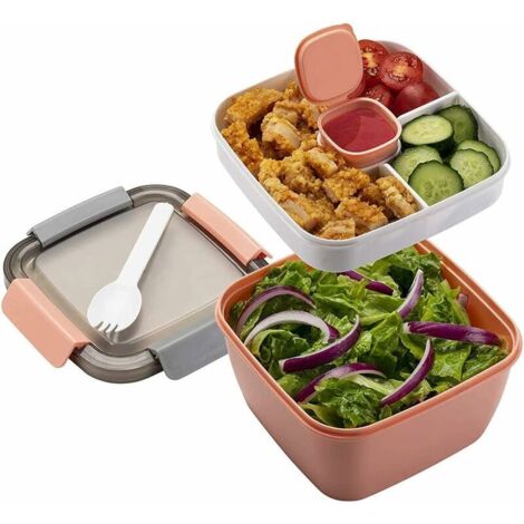 Lunch box da 1,1 l con scomparto separato, lunch box per adulti/bambini, lunch box Bento resistente, lunch box per insalata, lunch box per microonde, per viaggi, scuola/lavoro/picnic (rosa)