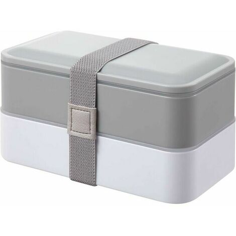 Lunch Box de 2 Compartiments avec Couverts Bento Box sans BPA Boite Déjeuner Convient au Micro-ondes Lave-vaiss Boite Repas Idéale pour Repas au Bureau ou à l’École - Gris