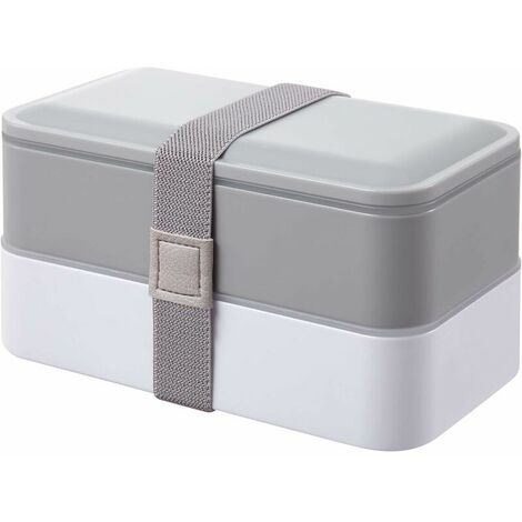 Lunch Box de 2 Compartiments avec Couverts Bento Box sans BPA Boite Déjeuner Convient au Micro-ondes Lave-vaisselle Boite Repas Idéale pour Repas au Bureau ou à l’École - Gris