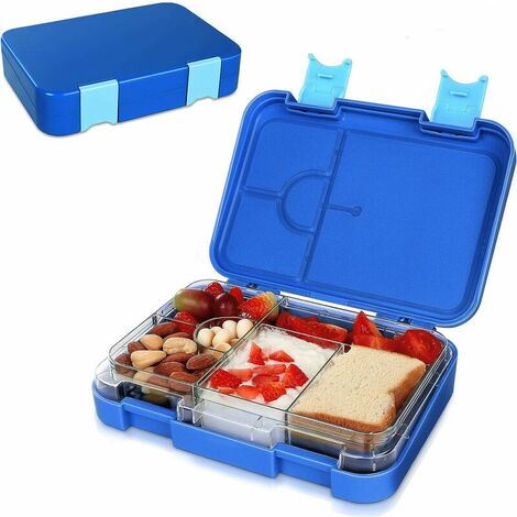 Lunch box enfants bento box lunch box avec 4 + 2 compartiments boîte à goûter étanche pour garçons, filles, sans BPA, passe au micro-ondes/lave-vaisselle, bento box pour la maternelle, l'école, les vo
