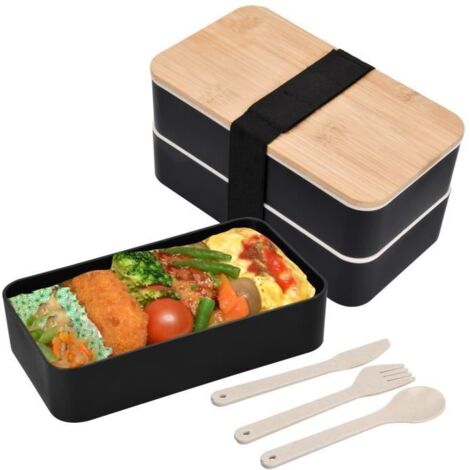 Lunch Box Noir Boîte Bento Japonaise 2 Étages Sans BPA