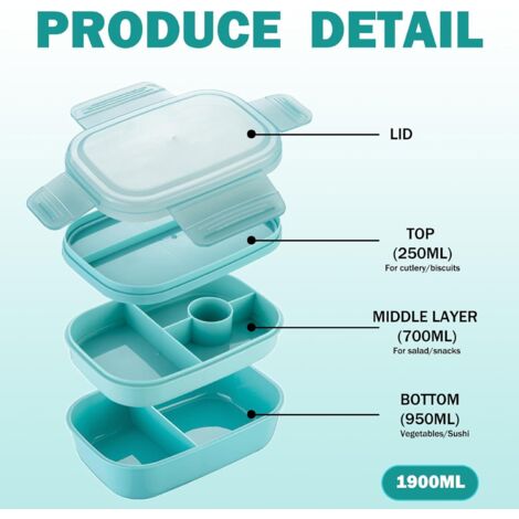 Lunch box per bambini e adulti, contenitori per pasti di alta qualità, lunch box di alta qualità da 1900 ml, lunch box con posate incluse, adatti per picnic, lavoro e scuola.