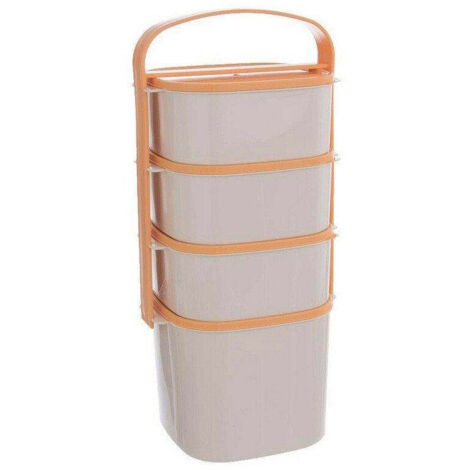 Lunch box with four containers and handles for easy transport