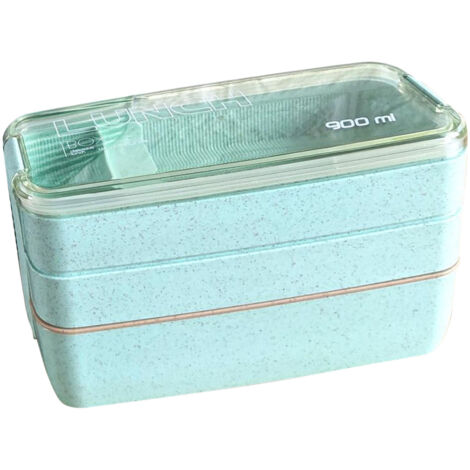 Lunch Food Box 3 Layers Leakage Proof Stackable Rectangular Portable Bento Box for Adults Students Green