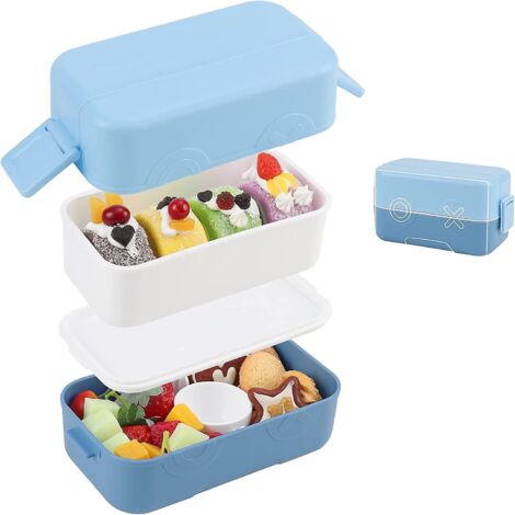 Lunchbox, 1200 ml Bento-Box mit 2 Fächern und Besteck, Mahlzeitenbox mit Soßenbehälter für Kinder und Erwachsene