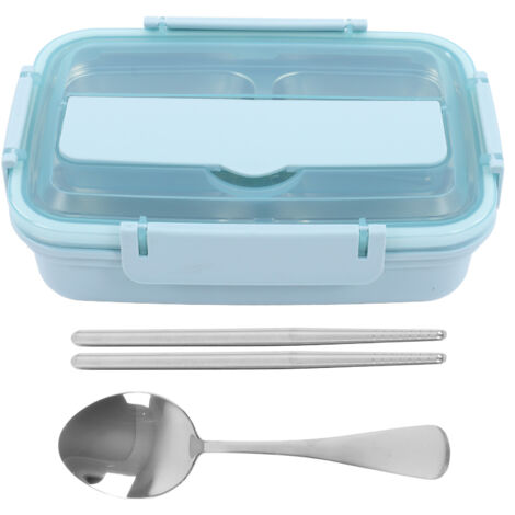 Lunchbox aus Edelstahl 304 mit 4 Fächern, tragbarer Behälter für Schule und Büro, blau