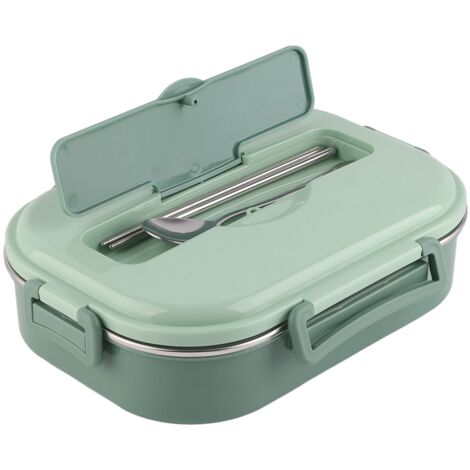 Lunchbox aus Edelstahl mit 4 Fächern, ideal für Schüler und Erwachsene, inklusive Suppenschüssel – Grün