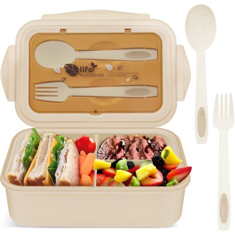 Lunchbox, Bento-Box mit Gabel und 3 Fächern, 1400 ml
