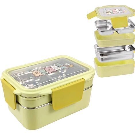 Lunchbox Bento Box, zweistöckige Kinder Lunchbox Bento Box Edelstahl Aufbewahrungsboxen Lebensmittelbehälter mit Löffel für Kinder Kinder Erwachsene Büro Camping Schule