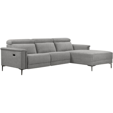 Lund-Canapé chaise longue avec 1 fauteuil inclinable électrique en tissu gris clair