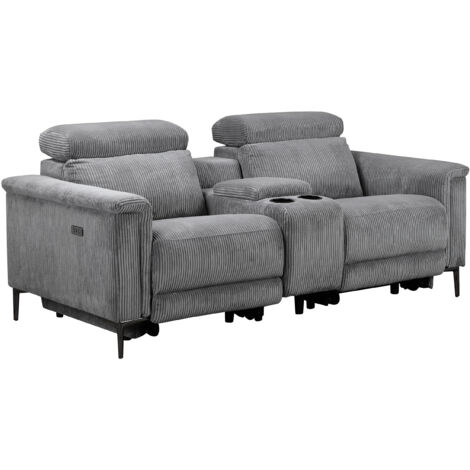 Lund-Fauteuil inclinable double avec fonction électrique en velours côtelé gris