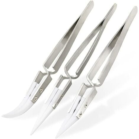 3Pcs Non Conductive Ceramic Tweezers Anti-Static Reverse Tweezers