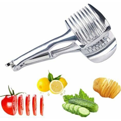lune-Coupe Pince Coupe Tomate Assistant Trancheur avec Manche Long Support à Pince à Fruit Rond Uniformément Alliage D'aluminium Facile à Trancher Kiwi Outils de Légumes Aide à la Coupe de Cuisine (