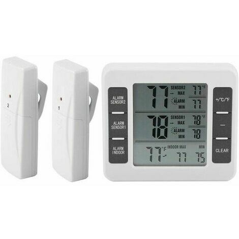 lune-Fridge Freezer Thermometer Digital Alarm Sound Alarm With Wireless Sensor Min/Max Display