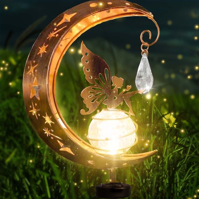 Lune Lampes solaires décoratives de jardin, décoration de terrasse, en métal, lune solaire, led en verre, lampe de jardin, lampadaire étanche avec