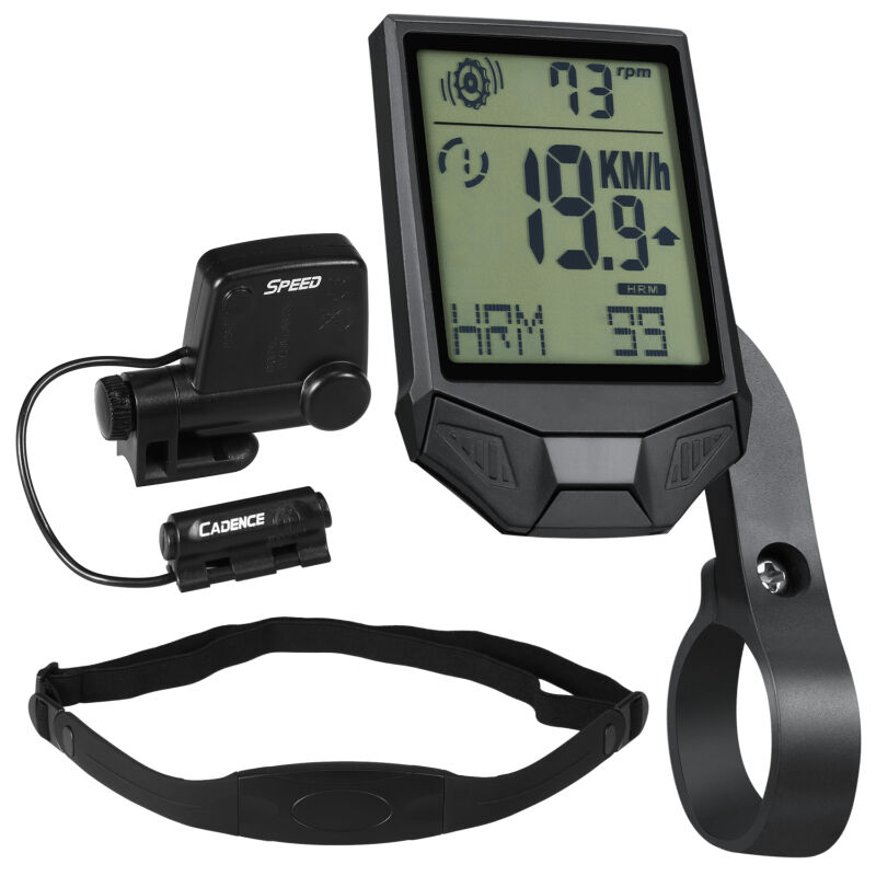 Ordinateur de vélo sans fil avec capteur de fréquence cardiaque, ordinateur de vélo multifonction étanche à la pluie avec écran LCD rétroéclairé