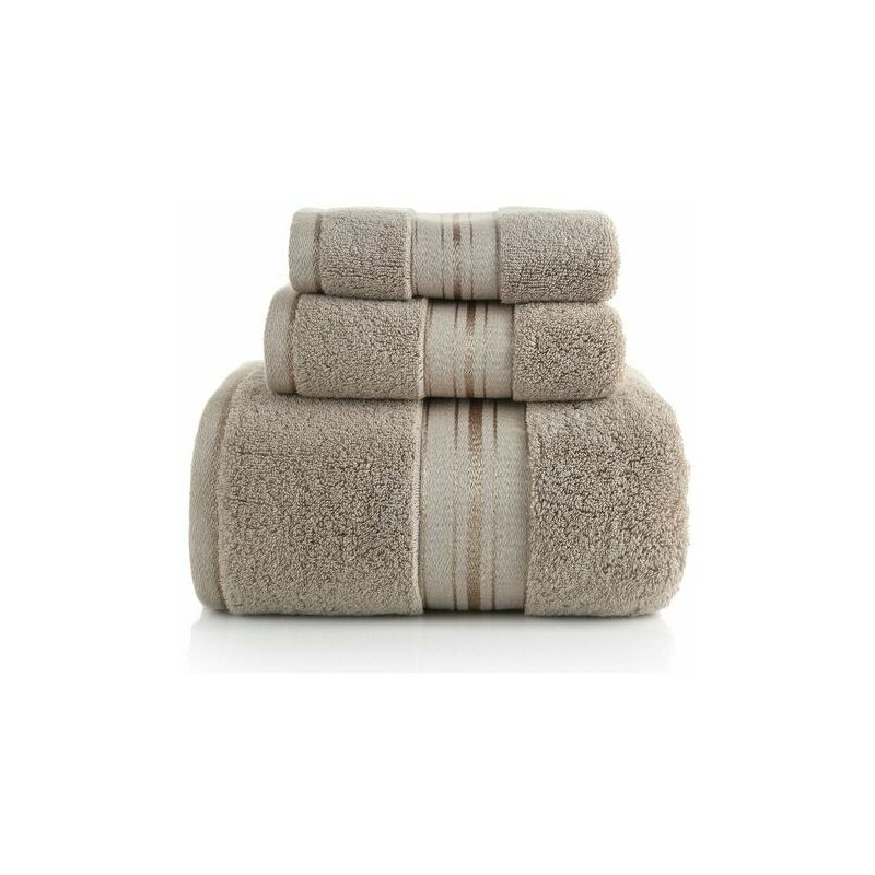 Towels - Set of 3 100% Cotton Bath Towels - 75150cm+3475cm+3434cm, 600 gsm (Brown) - Lune
