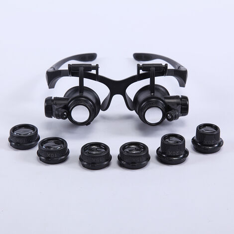 Lunette de tête de type binoculaire à éclairage LED quadruple jeu de miroirs Loupe 10x 15x 20x 25x