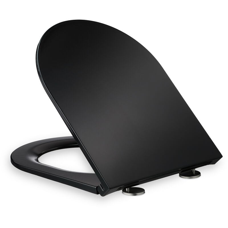 Relaxdays - Lunette de wc, frein de chute & quick release, 36 x 45 cm, thermodurcissable, montage par le haut, en d, noir