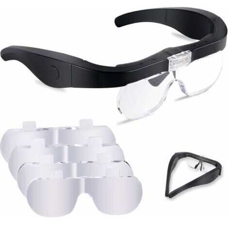 Lunette Loupe avec 2 D, Fronta Grossissantes Casque Loupe Mains Libres avec 4 ntils Amovibs pour cture, Bijoutier, Couture, et Bricolage (1.5X-5X)