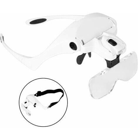 Lunette Loupe avec LED Fontainebleau -Loupe Eclairante Loupe Frontale pour Lecture,Tous Les Travaux - 5 Lentilles Détachables