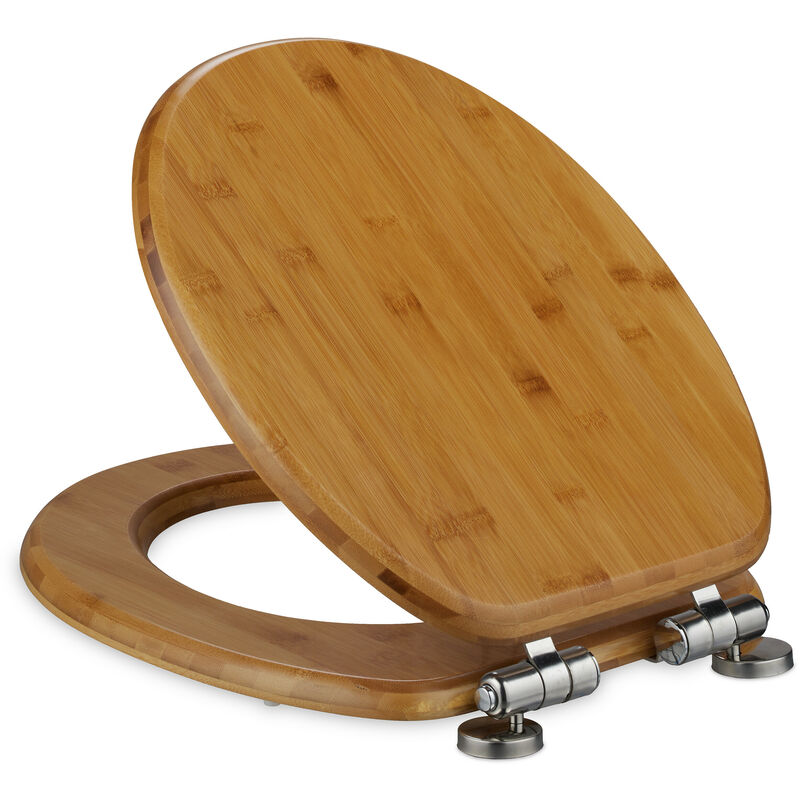 Relaxdays - Lunette wc frein de chute & fonction quick release, 37,5 x 43,5 cm, bambou, montage par le haut, ovale, nature
