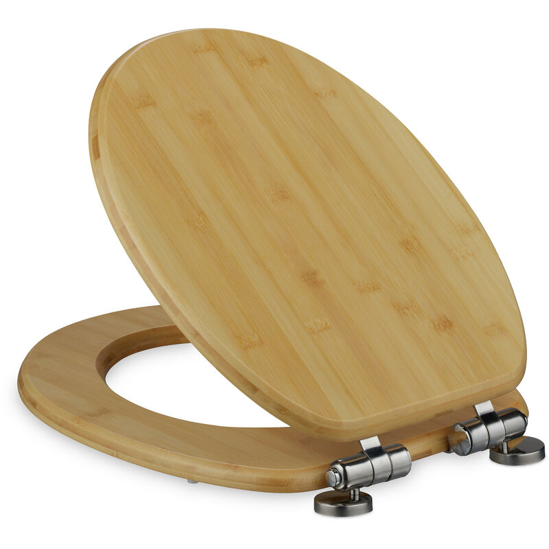 Relaxdays - Lunette wc frein de chute & fonction quick release, 37,5 x 43,5 cm, bambou, montage par le haut, ovale, nature