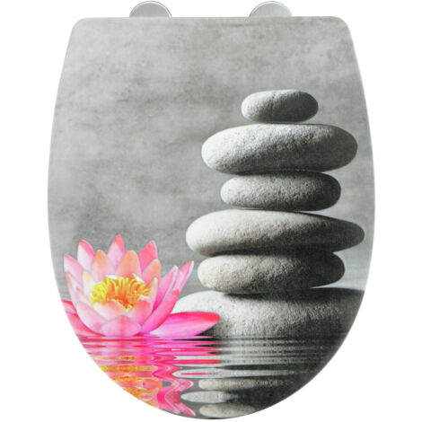 Lunette WC WENKO Water Lily 36,5 x 45 cm relief multicolore Abattant WC en thermoplast avec Easy Close et Fix Clip pour un confort optimal et une hygiène parfaite dans votre salle de bain