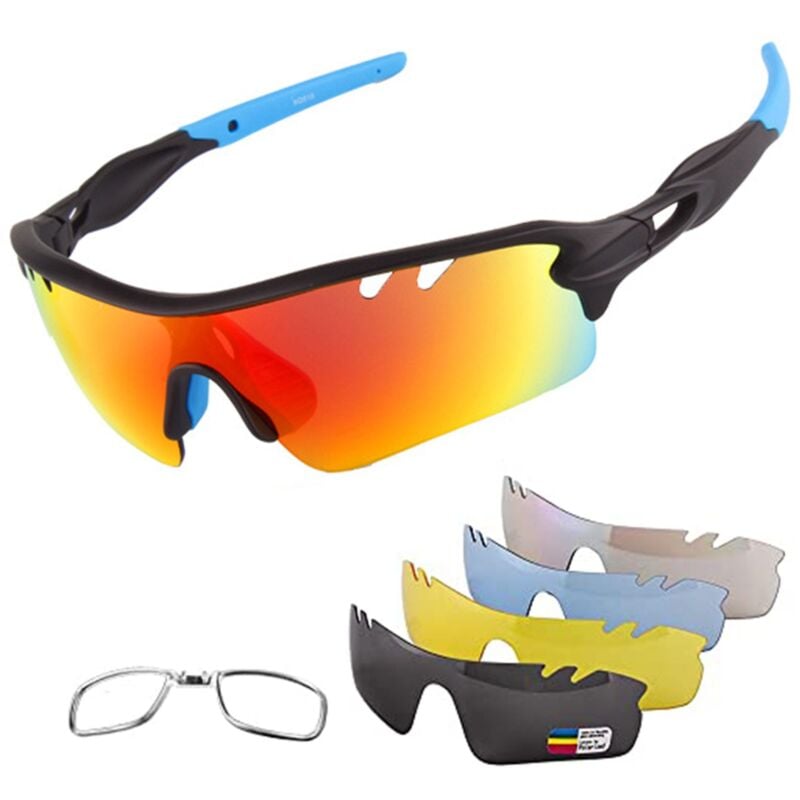 Fei Yu - Lunettes de cyclisme, lunettes de sport, lunettes de cyclisme polarisées pour hommes, 4 pièces de protection de verres remplaçables pour le