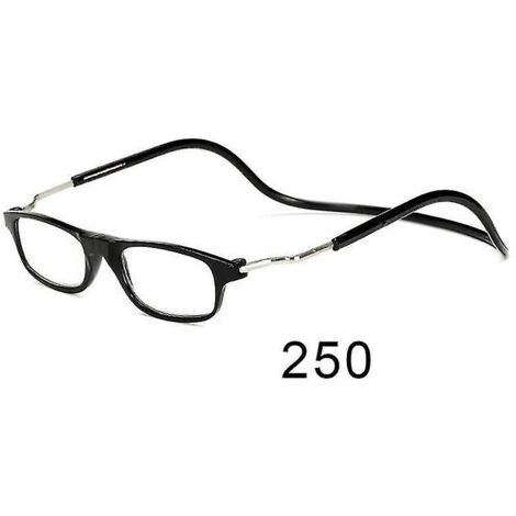 Lunettes de lecture magnétiques flexibles, pliables et réglables, à suspendre autour du cou - correction 250 - Noir