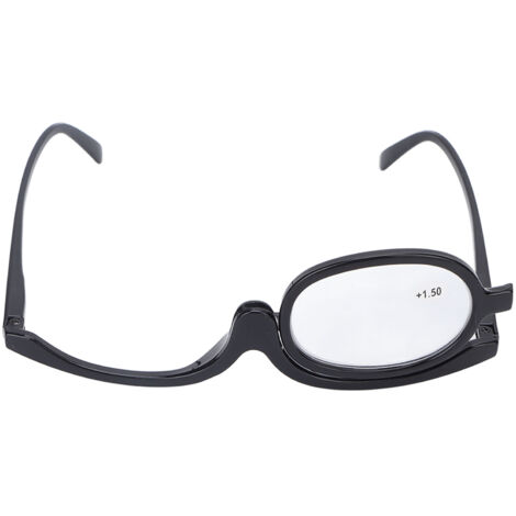 Lunettes de maquillage grossissantes avec loupe rabattable, modèle unilatéral élégant en noir (+1.50)