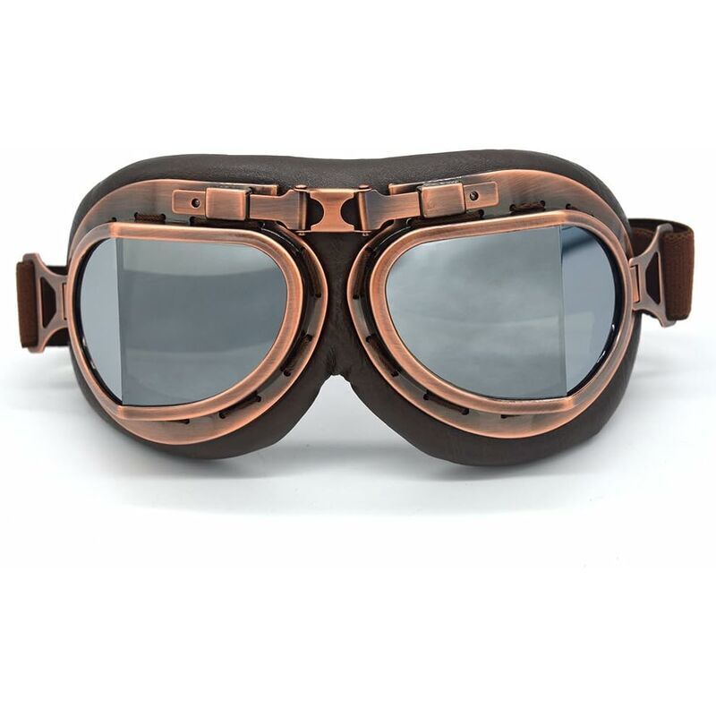 Lunettes de Motocross, Steampunk Vintage aviateur Style Pilote Moto Cruiser Scooter Goggle Biker Racer Cruiser Touring Casque Demi Casque (Copper,