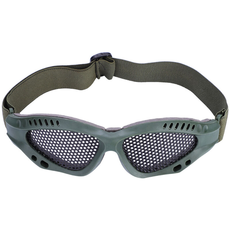 Lunettes de protection en maille métallique pour airsoft, réglables et vert armée