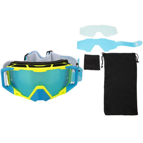 Lunettes de protection moto sportives extérieures anti-vent avec verres interchangeables (jaune et bleu)