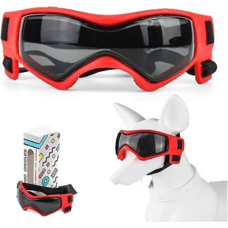 Lunettes de protection pour chien faciles à porter, lunettes de soleil pour petits chiens, protection UV réglable, lunettes imperméables et coupe-vent pour chiots de petite à moyenne taille (rouge)