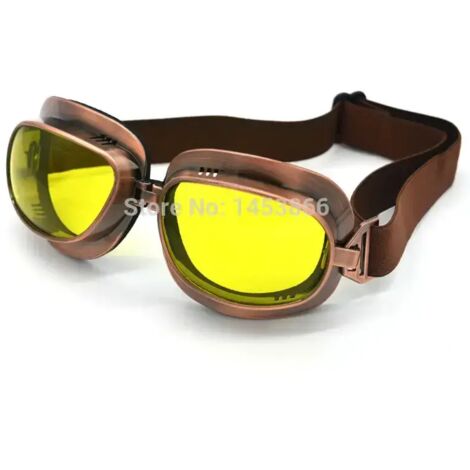 Lunettes de protection rétro vintage 10 couleurs pour moto, scooter, cruiser, biker et casque Harley Bobber Chopper-Jaune