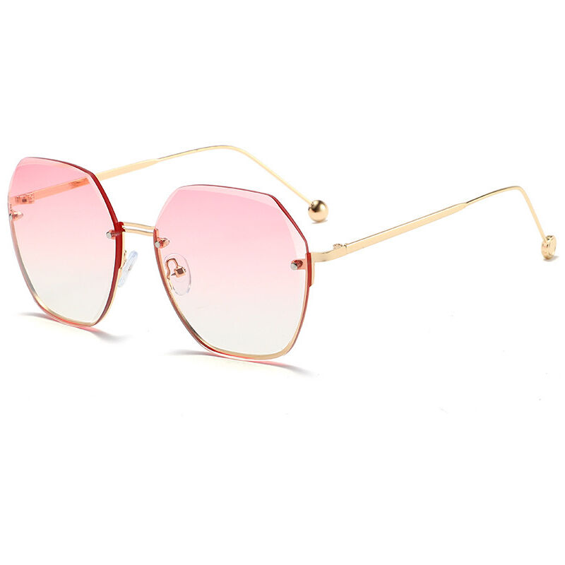 Lunettes de soleil à bords coupés irréguliers sans cadre Lunettes de soleil à la mode pour femmes, grand visage, lunettes à grande monture, mode mince