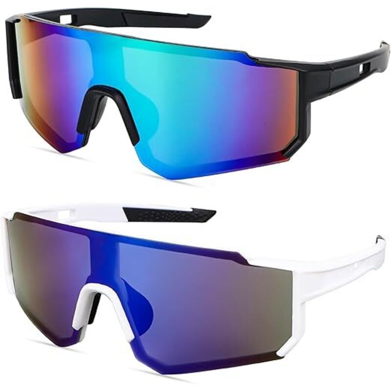 Lunettes de soleil de sport, lot de 2, polarisées, pour le cyclisme (homme et femme), protection UV 400, coupe-vent, protection optimale, lunettes de