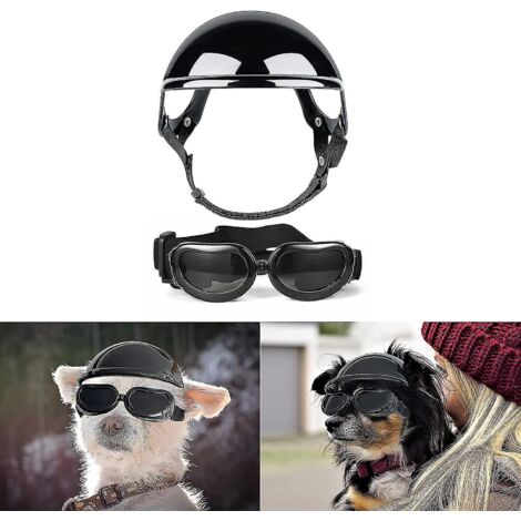 Lunettes de soleil et casque pour chien de petite race, lunettes de protection UV pour petit chien, casque de moto coupe-vent pour chien avec ouverture pour les oreilles - Taille L
