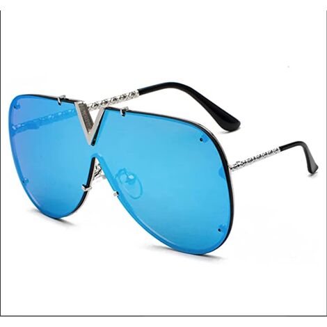 Lunettes de soleil hommes femmes classique Vintage cadre en métal V - forme femmes lunettes de soleil tout - en - un uv400 protection / film bleu