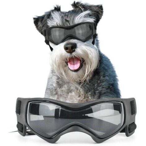 Lunettes de soleil pour chien de race moyenne, protection UV, carlin, pour chiens de petite et moyenne taille, coupe-vent, anti-buée, anti-neige, faciles à porter/réglables (noir froid)