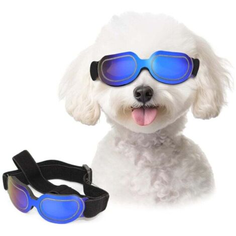 Lunettes de soleil pour chien, protection UV pour chiots adaptés aux petits chiens, protection oculaire coupe-vent idéale pour le vélo en extérieur, bandeau ajustable, bleu clair